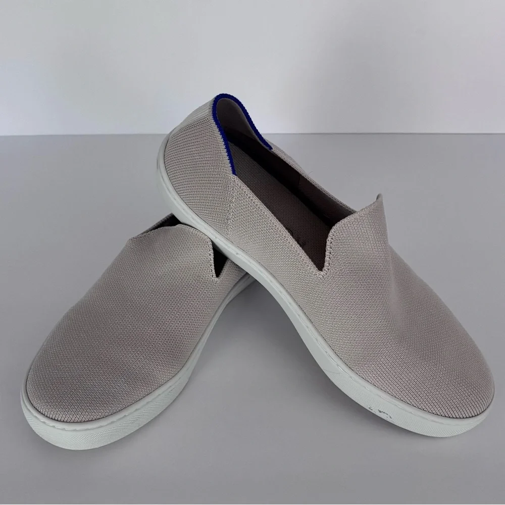 Rothy’s The Original Slip-On Sneaker | 8.5 | Sand w/signature blue stripes - Picture 2 of 9
